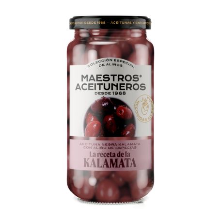 Sarkanās olīvas Kalamata ar kauliņiem MAESTROS ACEITUNEROS, 345g/190g (450-23499)