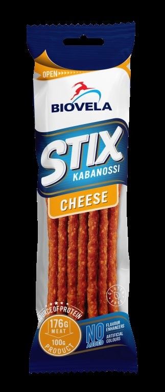 Karsti kūpinātas nūjiņas KABANOSSI ar SIERU 100g BIOVELA (450-23168)