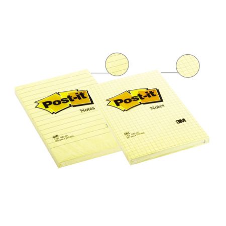 Piezīmju līmlapiņas Post-it rūtiņu, 102x152mm, dzeltenas (pieejamas dažādas krāsas) (100-00906)