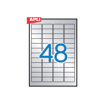 Uzlīmes APLI, ūdensizturīgas, ar izmēru 45,7x21.2mm, 20 loksnes/960 uzlīmes, sudraba (100-01430)
