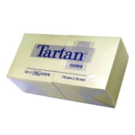 Piezīmju līmlapiņas TARTAN ar izmēru 76x76mm, ,12 gab/iepak., dzeltenā krāsā (100-10543)