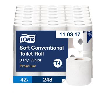 Tualetes papīrs TORK Premium Extra Soft T4, 3 sl., 248 lapiņas rullī, 9.9 cm x 34.72 m, baltā krāsā, 6 gab./iepak. (400-03678)