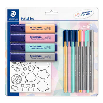 Rakstāmpiederumu komplekts STAEDTLER Pastel, ar 50 krāsojamām uzlīmēm (200-13359)