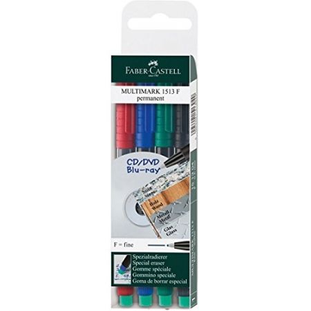 Noturīgais marķieris CD/DVD diskiem FABER CASTELL MULTIMARK F konisks, komplekts 4 krāsas (200-12455)