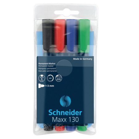 Noturīgais marķieris SCHNEIDER MAXX 130 konisks, 1-3 mm, 4 krāsu komplekts (200-03036)