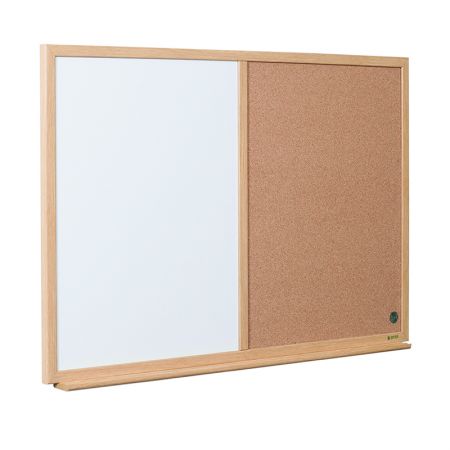 Balta magnētiskā un korķa tāfele BI-OFFICE EARTH Combo 90x60, ozola rāmis (250-06699)