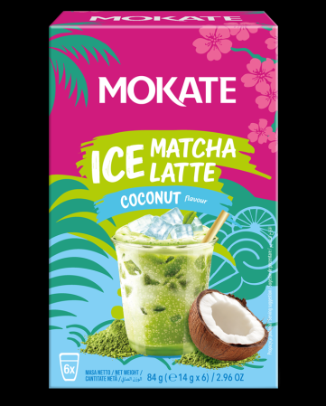Šķīstošais dzēriens MOKATE Aukstā MATCHA LATTE ar kokosu 14gx6 (450-23523)