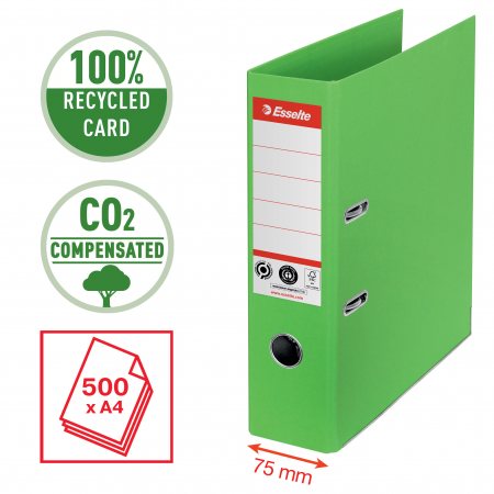 Mape-reģistrs ESSELTE No1 ekoloģisks, A4, kartons, 75 mm, zaļā krāsā (150-03947)