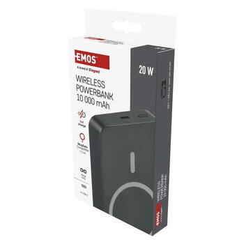 Ārējā baterija EMOS WI 1046, 10 000 mAh, 20 W, bezvadu uzlāde, pelēka (250-09330)