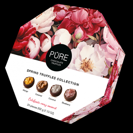 Šokolādes trifeles ar pildījumiem "Asorti" Ziedi 240g, PURE (Astoņstūris) (450-27056)