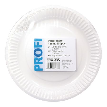 Papīra šķīvji ar diametru 18 cm, 100 gab. (400-02267)