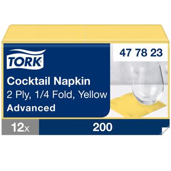Salvetes TORK Advanced Napkins, 2 sl., 200 gab./iepak., 24 x 24 cm, dzeltenā krāsā (400-03253)