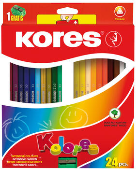 Krāsainie zīmuļi KORES KOLORES, trīssūrveida, 24 gb (200-07594)