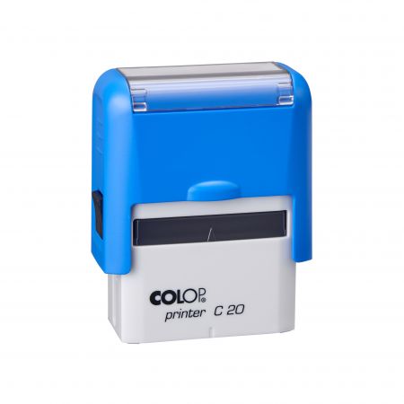 Zīmogs COLOP Printer C20, balts korpuss, zils spilventiņš (650-03697)