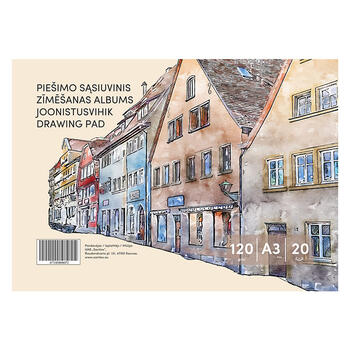 Zīmēšanas albums, 20 loksnes, A3, 120 gsm, vāks 130 gsm (100-10424)