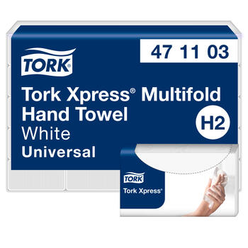 Roku dvieļi TORK Universal Xpress Multifold, 2 sl., 190 salvetes, 23.4 x 21.3 cm, baltā krāsā ar lapiņām (400-03735)