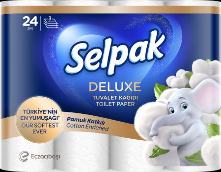 Tualetes papīrs SELPAK Deluxe Cotton, 3 slāņi, 15.6m, 130 loksnes, 24 ruļļi (400-08734)