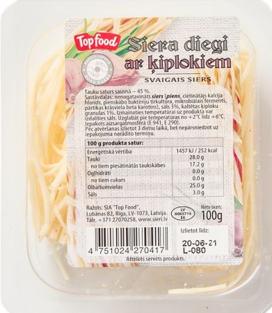 Svaigais siers TOP FOOD, "Siera diegi ar ķiplokiem", 100g (450-21519)