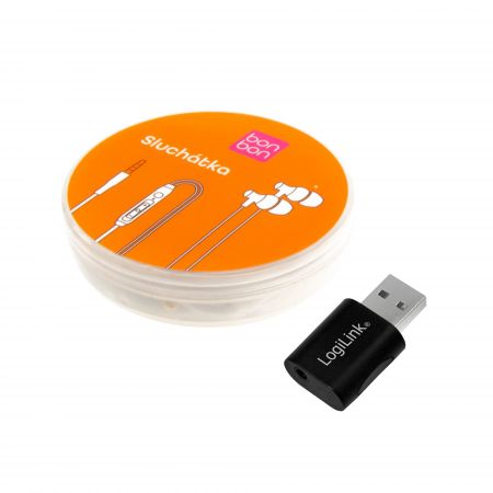 Komplektā: BONBON austiņas + Logilink UA0299 USB 2.0 adapteris (250-08730)