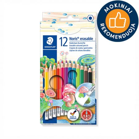 Krāsainie zīmuļi ar dzēšgumiju STAEDTLER NORIS CLUB ERASABLE 12 krāsas (200-03753)