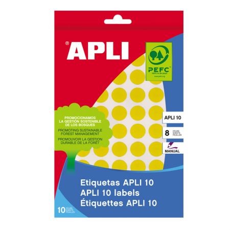 Apaļas uzlīmes APLI ar diametru 13mm, 8 loksnes, 616 uzlīmes, dzeltenas (100-00490)