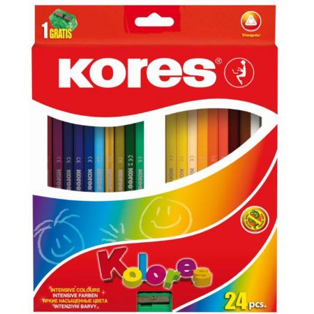 Krāsainie zīmuļi KORES KOLORES, trīssūrveida, 24 gb (200-07594)