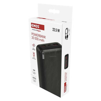 Ārējā baterija EMOS AlphaQ3, 20 000 mAh, 22,5 W, melna (250-09332)