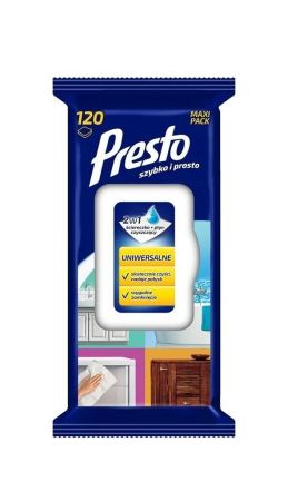 Tīrīšanas salvetes PRESTO CLEAN, universālas, 120gab (400-08880)