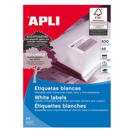Uzlīmes APLI ILC ar izmēru 105x74 mm, 500 loksnes/8 uzlīmes balts (100-02414)
