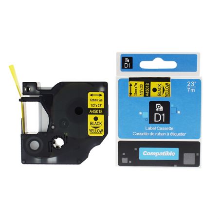 Marķēšanas lenta DYMO D1, 12 mm x 7 m, melni burti uz dzeltena fona, ekvivalents (300-04405)