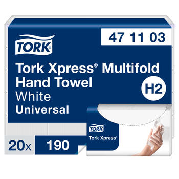 Roku dvieļi TORK Universal Xpress Multifold, 2 sl., 190 salvetes, 23.4 x 21.3 cm, baltā krāsā ar lapiņām (400-03735)