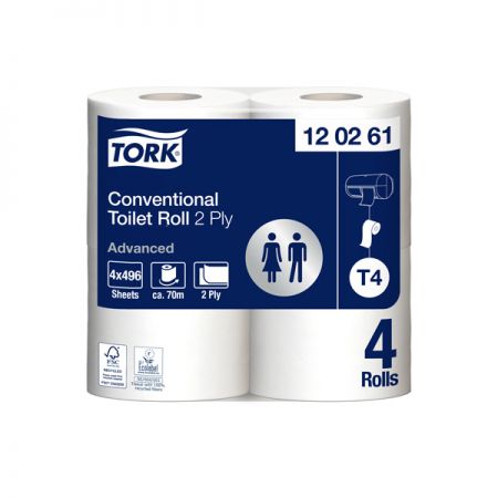 Tualetes papīrs TORK Advanced T4, 2 sl., 496 lapiņas rullī, 9.9 cm x 69.4 m, baltā krāsā, 4 gab./iepak. (400-03682)