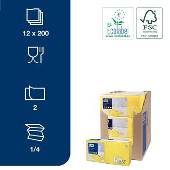 Salvetes TORK Advanced Napkins, 2 sl., 200 gab./iepak., 24 x 24 cm, dzeltenā krāsā (400-03253)