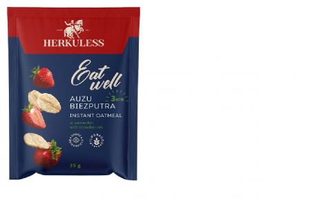 Auzu pārslu biezputra HERKULESS, ā/p, ar zemeņu gabaliņiem, 35g (450-14613)