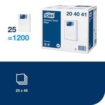 Sanitārie atkritumu maisi TORK B5, 25 gab./iepak., 7 x 26 cm, baltā krāsā, 204041 (400-01456)
