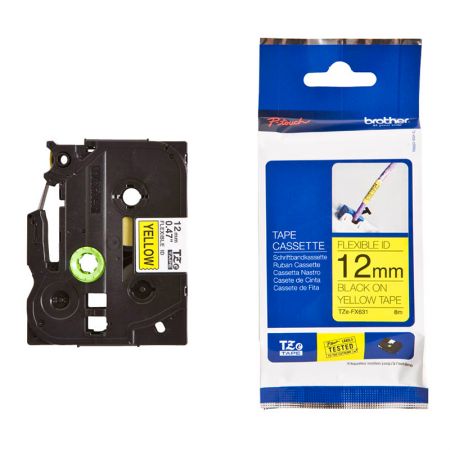 Lenta BROTHER TZE-FX631 12 mm x 8 m, melni burti uz dzeltena fona, Flexible (300-04462)