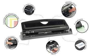 Regulējams caurumu perforators RAPESCO, 6 caurumi, 9 loksnes, melns (200-15340)