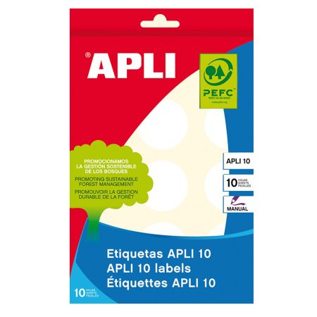 Apaļas uzlīmes APLI ar diametru 32mm, 10 loksnes/150 uzlīmes baltas (100-00454)