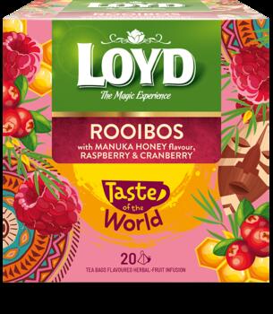 Sarkanā tēja LOYD Pyramids Rooibos ar Manuka medu, avenēm un dzērvenēm, 20x1,7 g (450-11642)