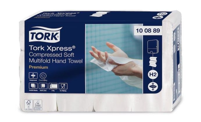 Tork Xpress Soft, daudzkārt saspiesti, mīksti papīra dvieļi, H2 100889, 2 slāņi, 225 salvetes, 21,2x24,2 cm, balts (400-10132)