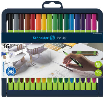 Pildspalva liners SCHNEIDER LINE-UP 0.4mm, zaļš korpuss, 16 krāsu komplekts (200-10100)