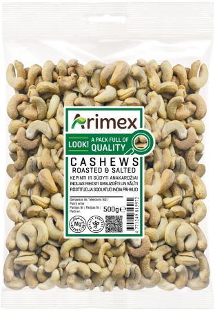 Indijas rieksti grauzdēti, sālīti ARIMEX, 500g (450-18178)