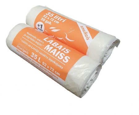 Atkritumu maisi LABAIS MAISS LDPE, smalkie, 35l, balti, 52x72cm, 10mk, 20gab (400-10497)