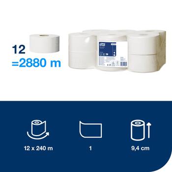 Tualetes papīrs TORK Universal Mini Jumbo T2, 1 sl., 1714 lapiņas rullī, 9.4 cm x 240 m, nebalināts (400-03673)