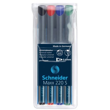 Noturīgais marķieris SCHNEIDER kodoskopa plēvēm OHP Maxx 220S, 0.4mm, 4 krāsas (200-01508)