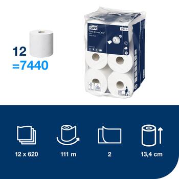Tualetes papīrs TORK Advanced SmartOne Mini, 2 sl., 620 lapiņas rullī, 13.4x18 cm, 111 m, baltā krāsā (400-03710)