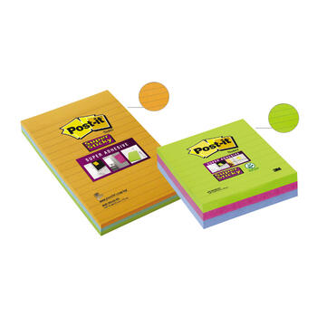 Piezīmju līmlapiņas Post-it Super Sticky līniju, 101x152mm, krāsainas, 3 gab./iepak. (100-08037)