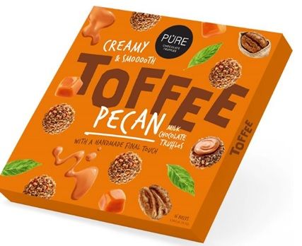 Piena šokolādes trifeles ar īrisa krēma pildījumu un pekanriekstu dekoru Toffee 135g. (450-10312)
