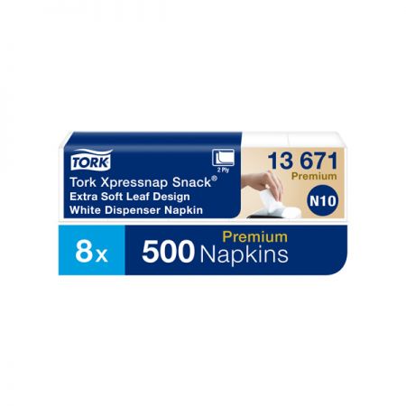Salvetes dozatoram TORK PREMIUM XPRESSNAP SNACK, 2 sl., loksnes izmērs 21.6 x 21.6 cm, 5 x 100 salvetes, baltā krāsā ar lapiņām (400-02131)