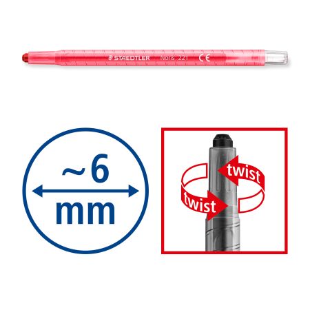 Vaska krītiņi plastmasas korpusā STAEDTLER NORIS CLUB 221 diametrs 6mm, 12 krāsas (200-03768)